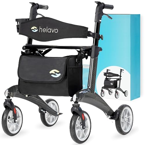 Ultralight Carbon Fiber 4-Wheel Rollator Walker, 12.3 lbs, 25.2" Width, 300 lbs Capacity, 8" Wheels, Foldable, Height Adjustable R40508