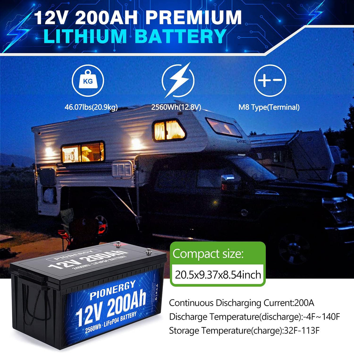 12V 50Ah LiFePO4 Battery with Built-In BMS U8380