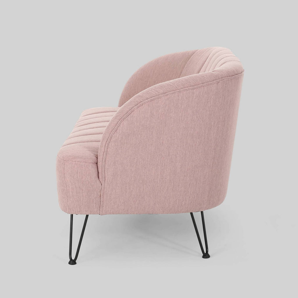 Light Blush Polyester Fabric Loveseat with Hairpin Legs D754