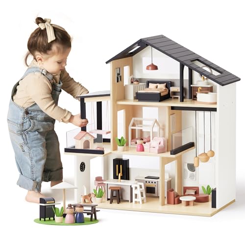 53Pcs Wooden Doll House with Furniture U804501