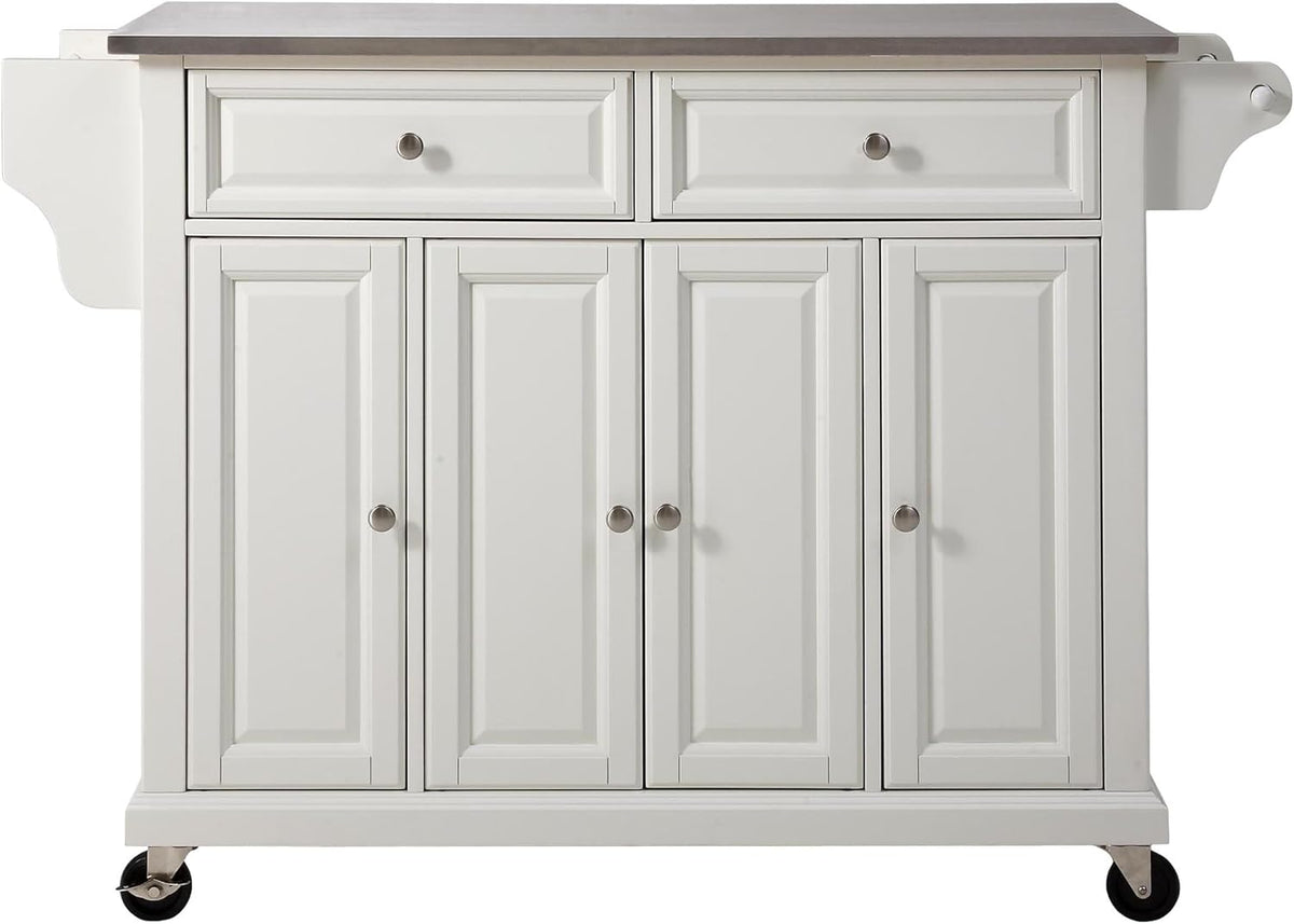 White Full Size Kitchen Cart with Solid Granite Top U857892