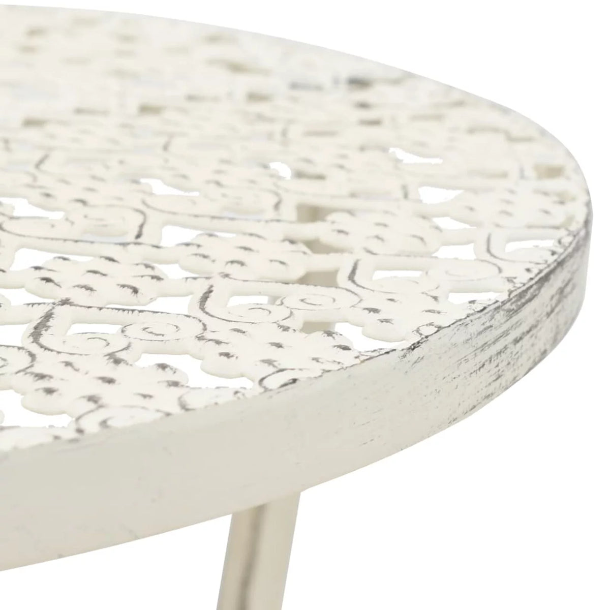White Glass Metal Round Bistro Table with Storage Basket T172305