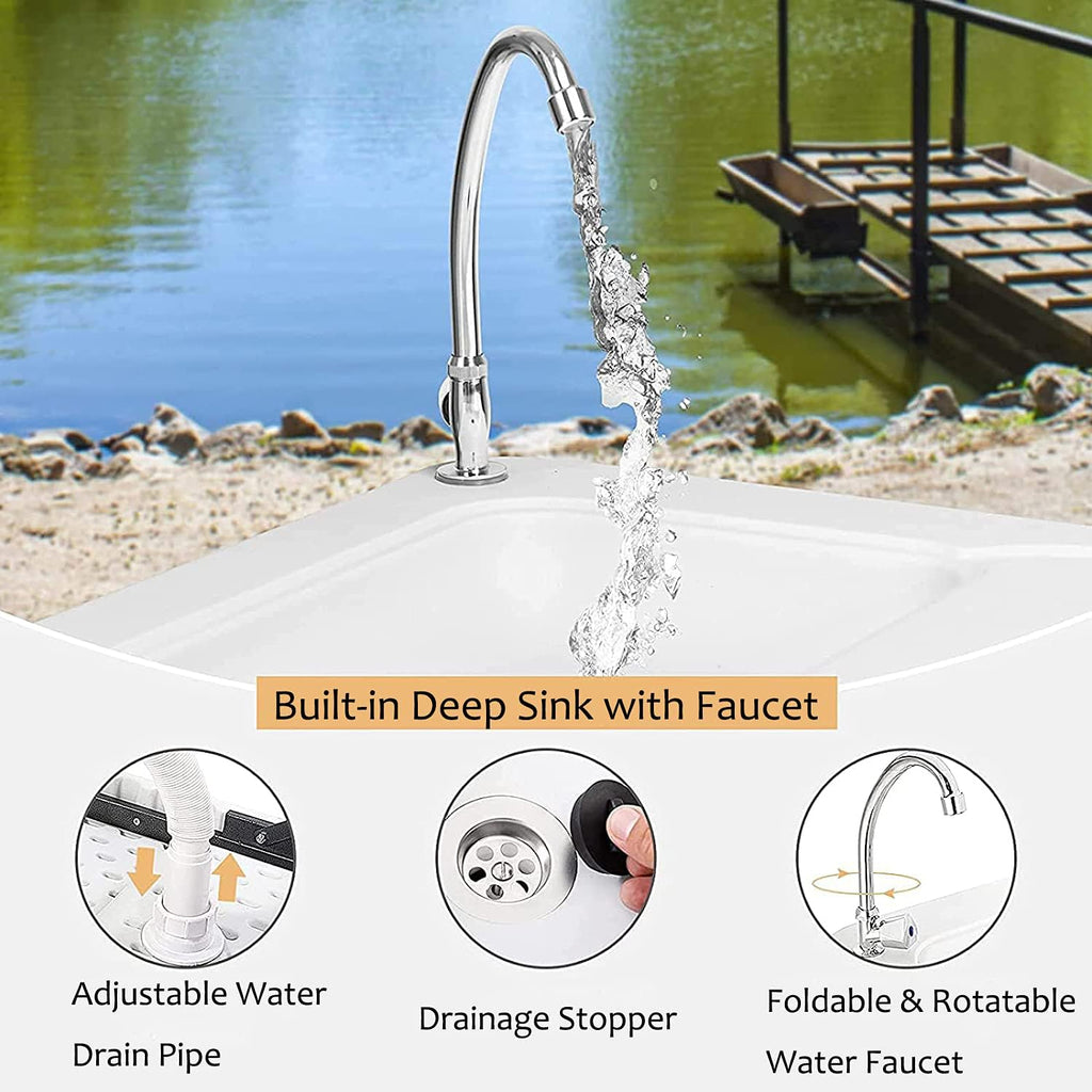 Portable Fish Cleaning Table with Sink & Faucet, Folding Lightweight Adjustable Workbench V3447