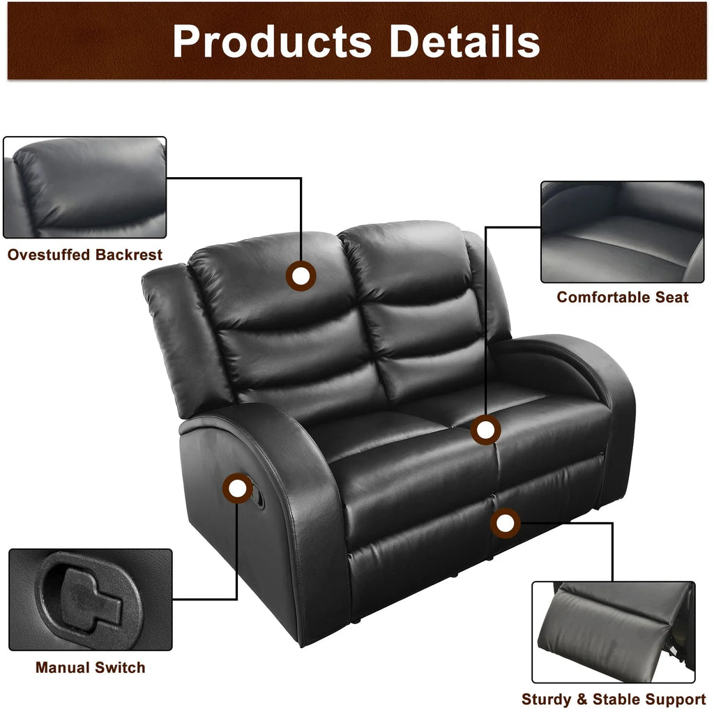 Black Leather 3 Piece Reclining Sofa and Loveseat Set A72707