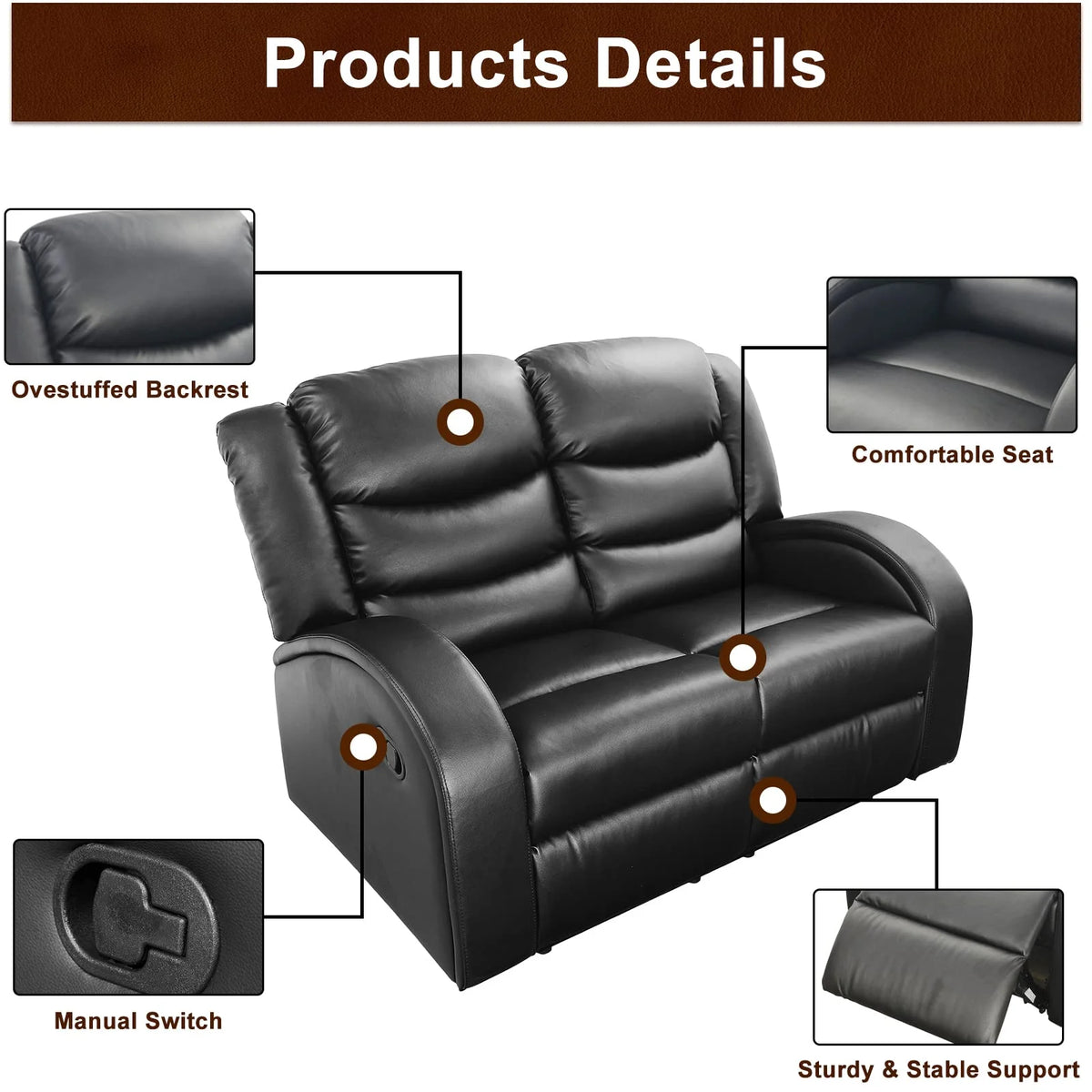 Black Leather 3 Piece Reclining Sofa and Loveseat Set A72707