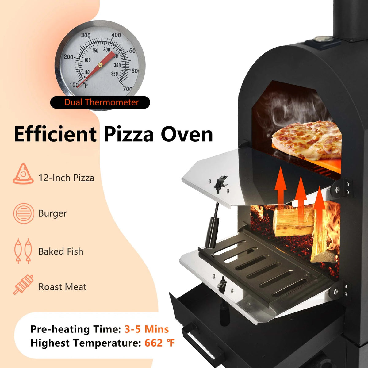 Outdoor Wood Fire Pizza Oven with Pizza Stone E8660