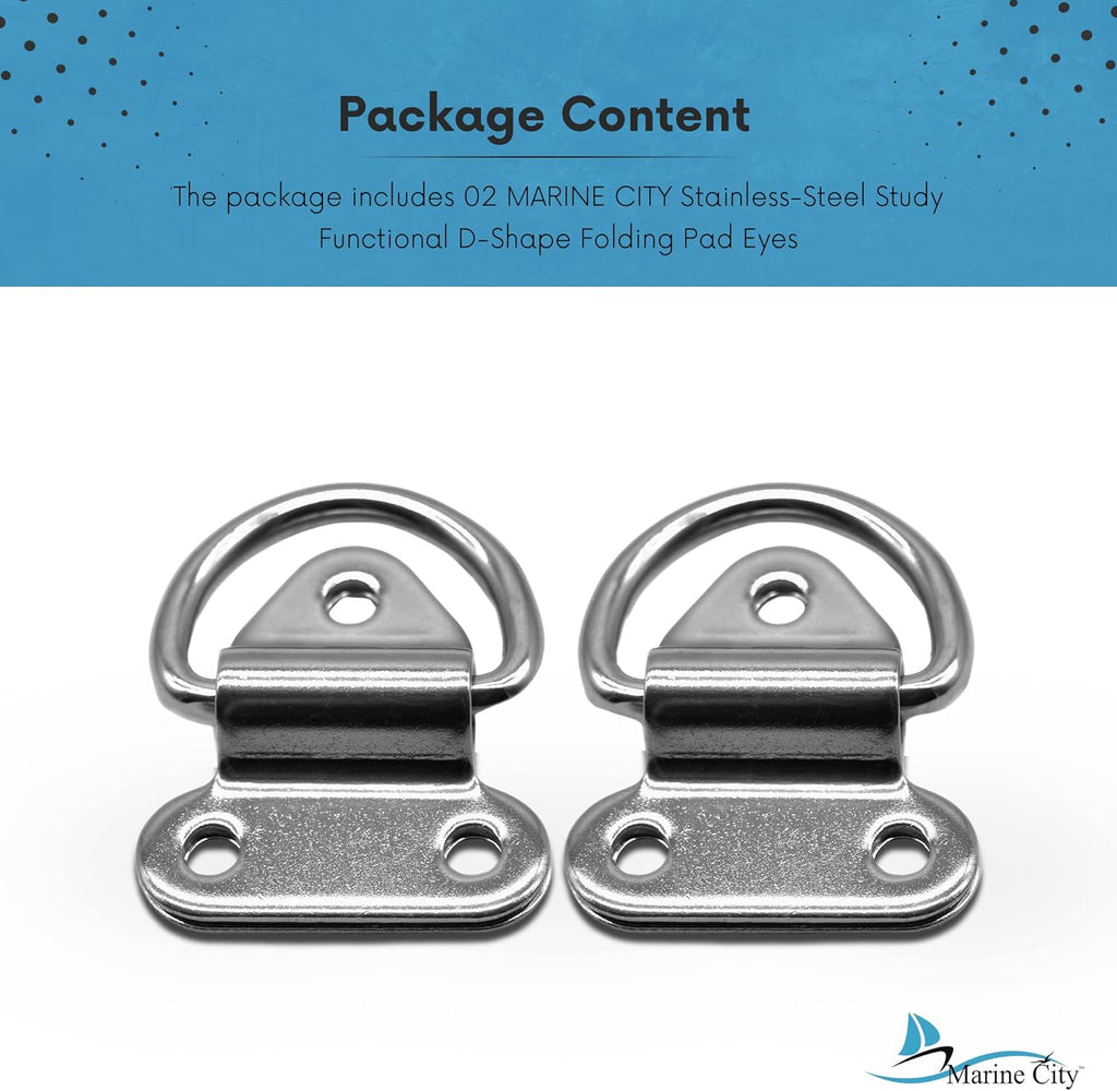 Stainless-Steel D-Shape Folding Pad Eye for Boat Yacht Motorboat Van Caravan Trailers Truck Marine Grade (2 Inches ×2-1/4 Inches) (2 PCS) A20022