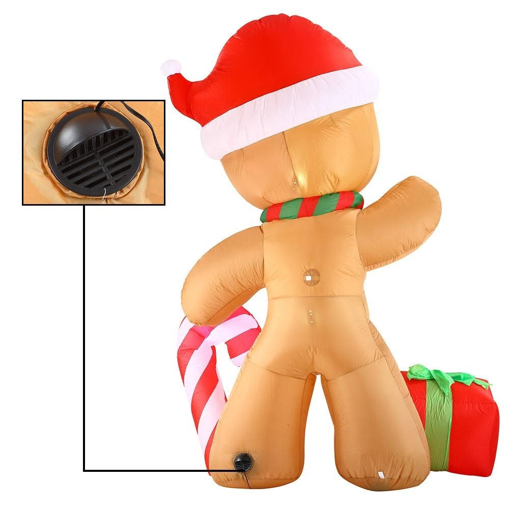 8 ft. Tall Brown Red & White Plastic Gingerbread Man Inflatable S5954