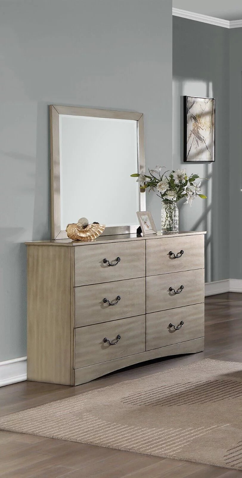 Cal King Size 6pc Bedroom Set with Dresser Mirror Nightstands Chest N53071