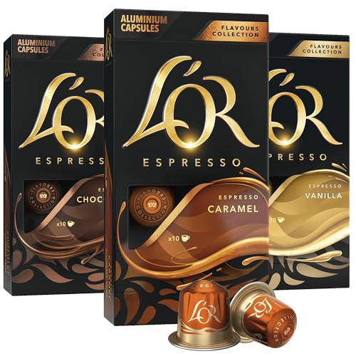 Espresso Capsules, 30 Count Variety Pack Vanilla/Chocolate/Caramel, Single-Serve Aluminum Coffee Capsules I14602