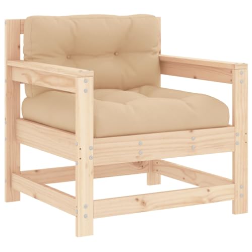 2 pcs Solid Wood Pine Patio Chairs with Cushions C6847