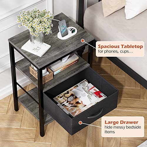Rustic Brown and Black Nightstand with Charging Station Z808806
