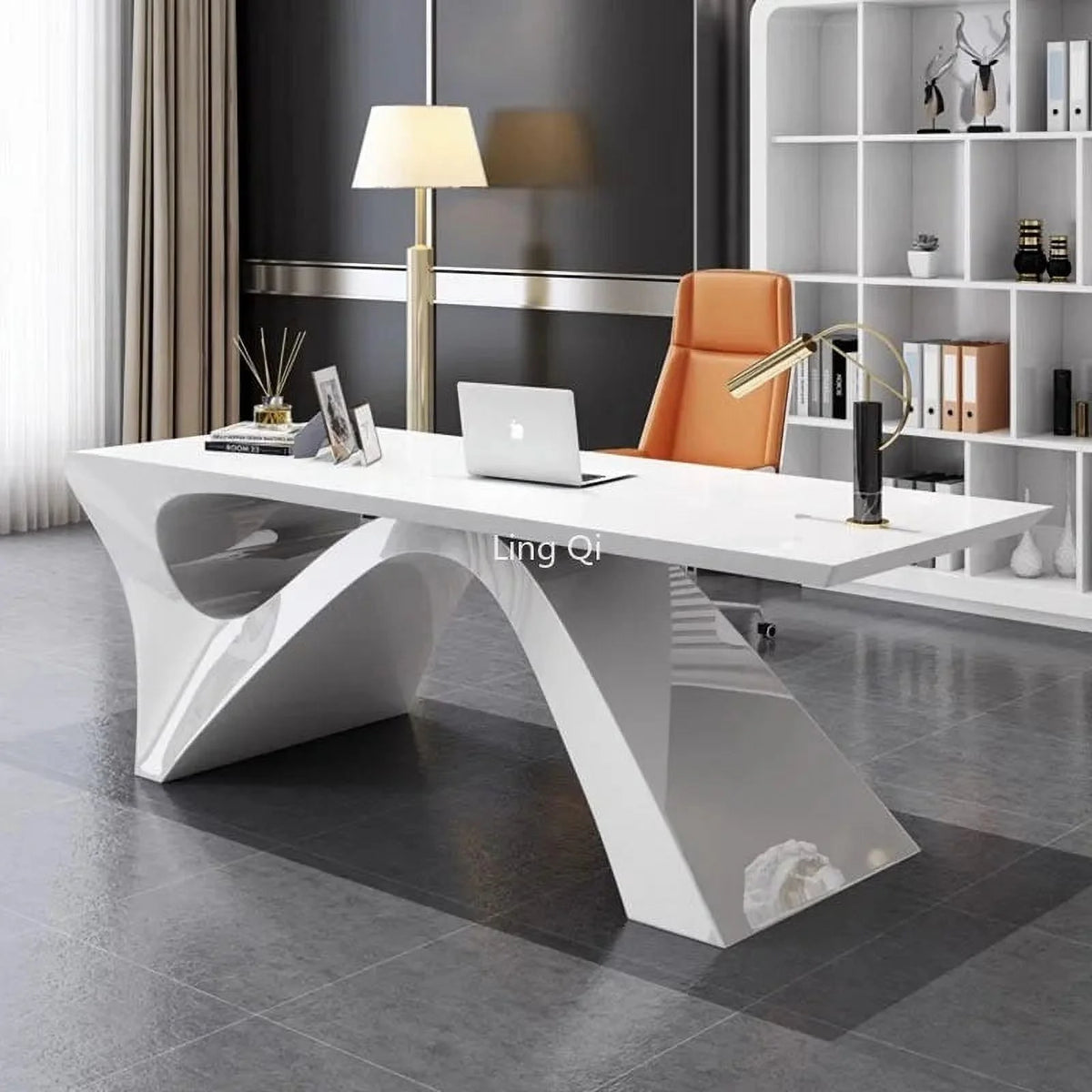White Office Desk with Filing Cabinets M89157