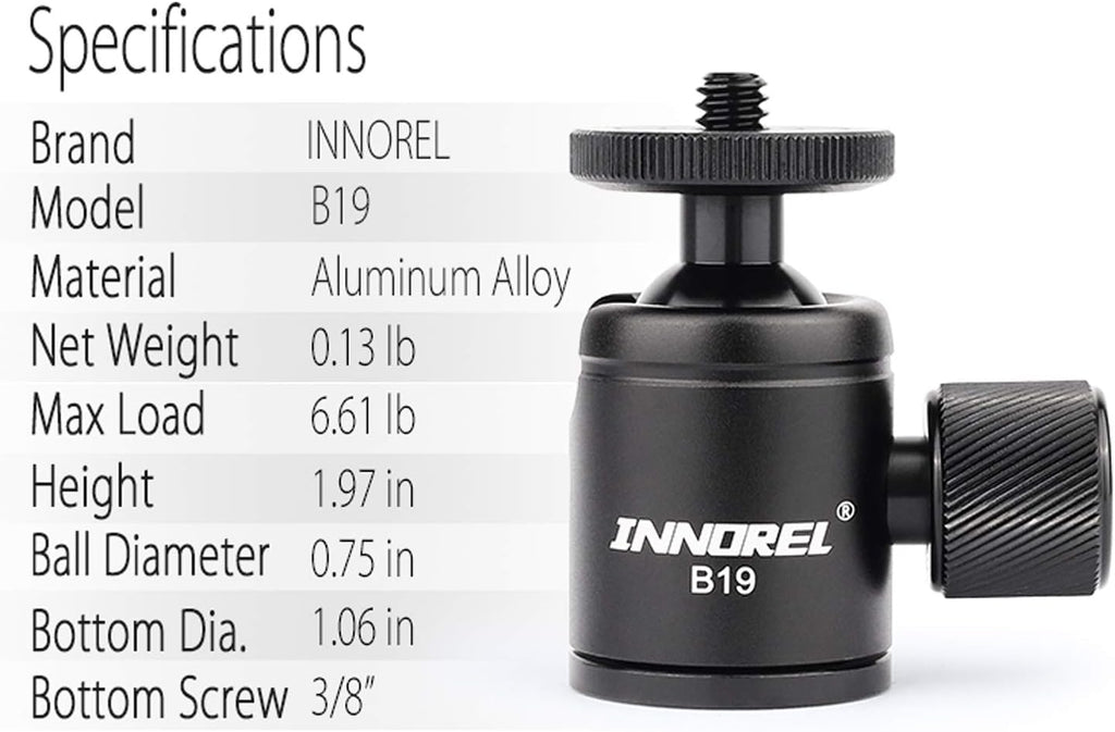 Mini Tripod Ball Head Metal Ballhead 360° Pan 90° Tilt with 3/8 to 1/4 Adapter CNC Ballheads, Max Load 6.61 lb C34383