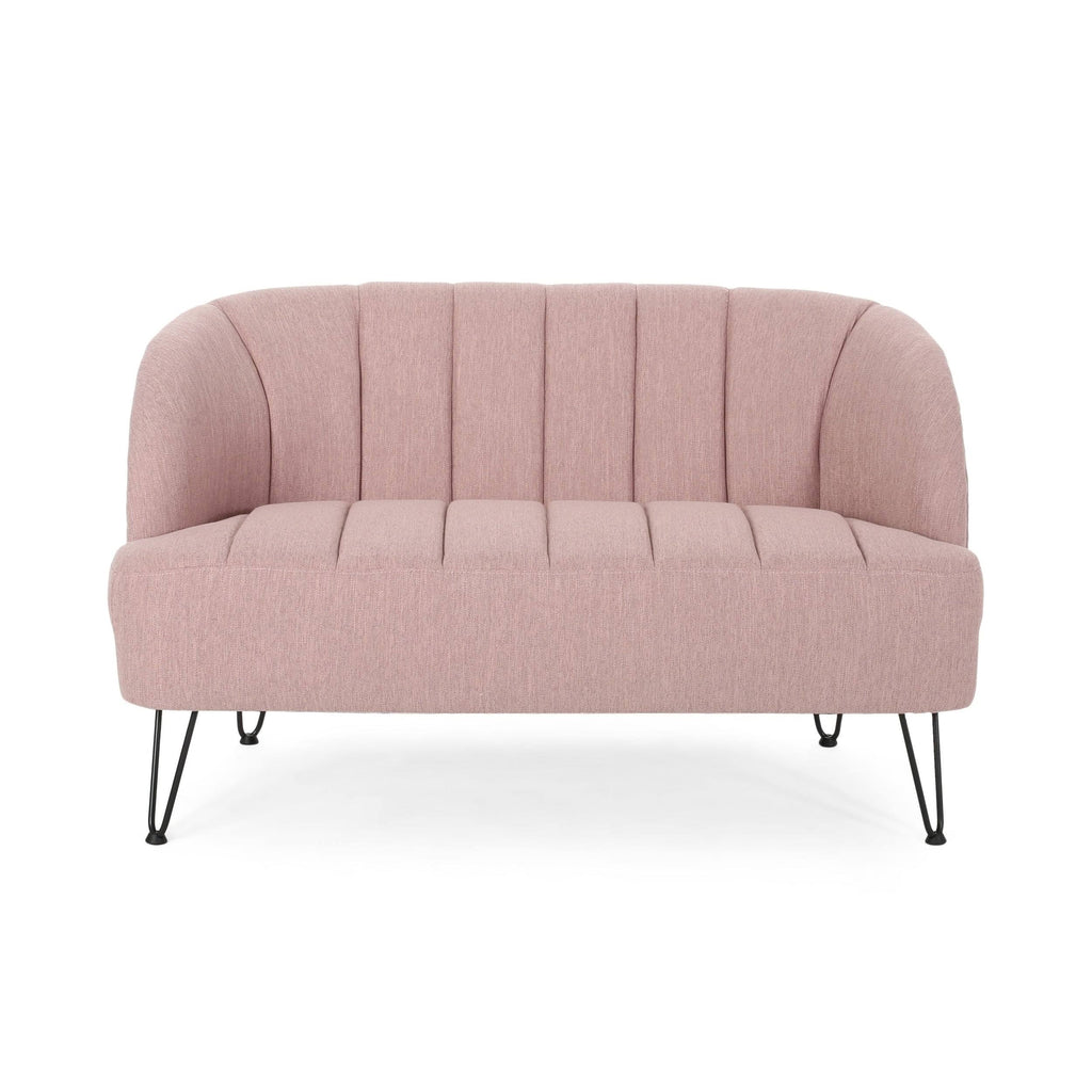 Light Blush Polyester Fabric Loveseat with Hairpin Legs D754