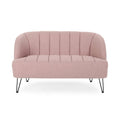 Light Blush Polyester Fabric Loveseat with Hairpin Legs D754