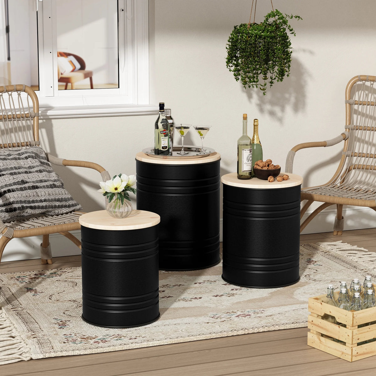 Set of 3 Round Storage Ottoman S9754