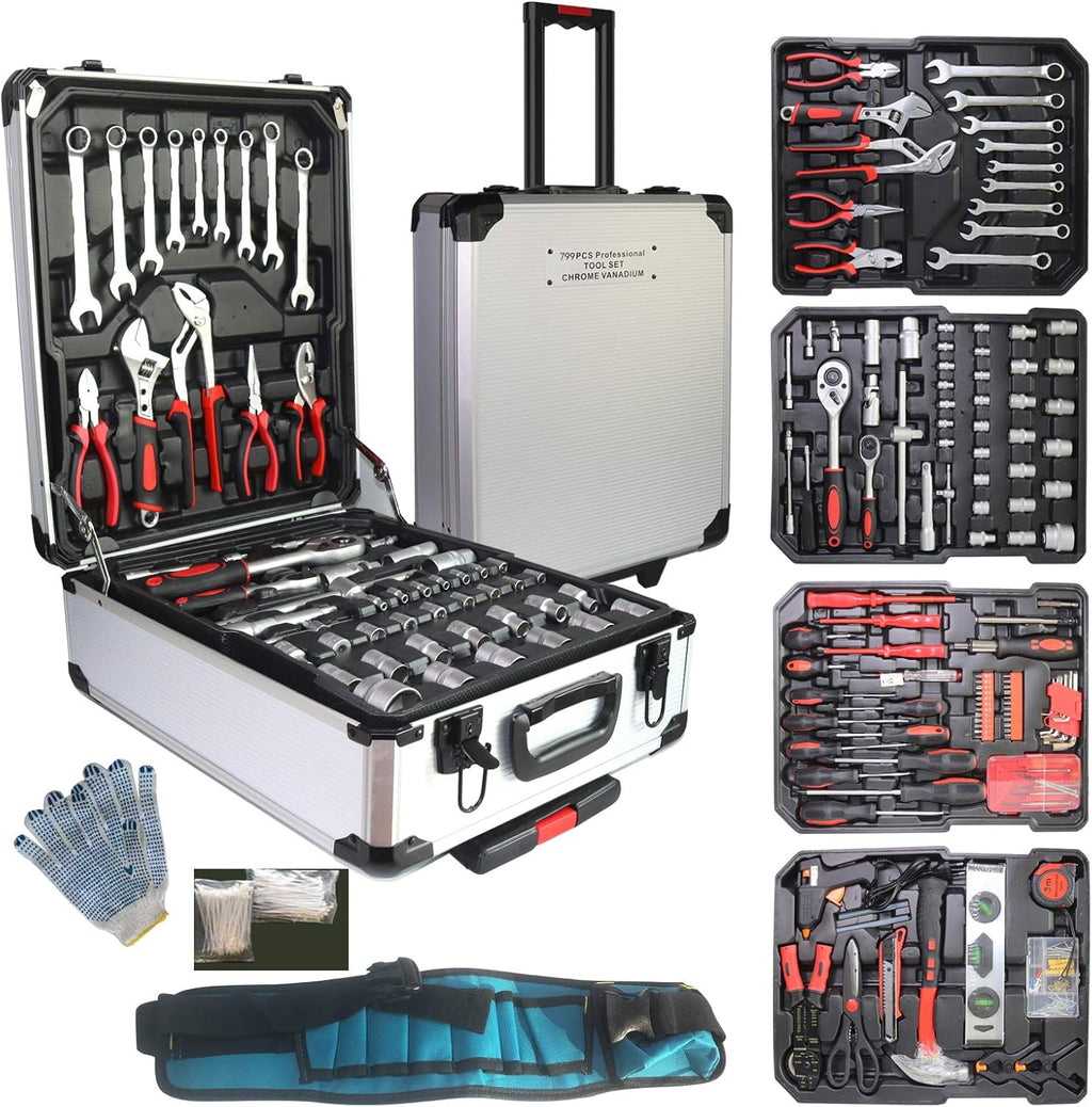 799pcs Aluminum Trolley Case Tool Set Silver P94078