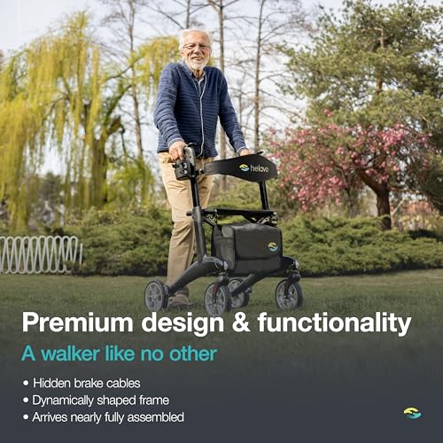 Ultralight Carbon Fiber 4-Wheel Rollator Walker, 12.3 lbs, 25.2" Width, 300 lbs Capacity, 8" Wheels, Foldable, Height Adjustable R40508