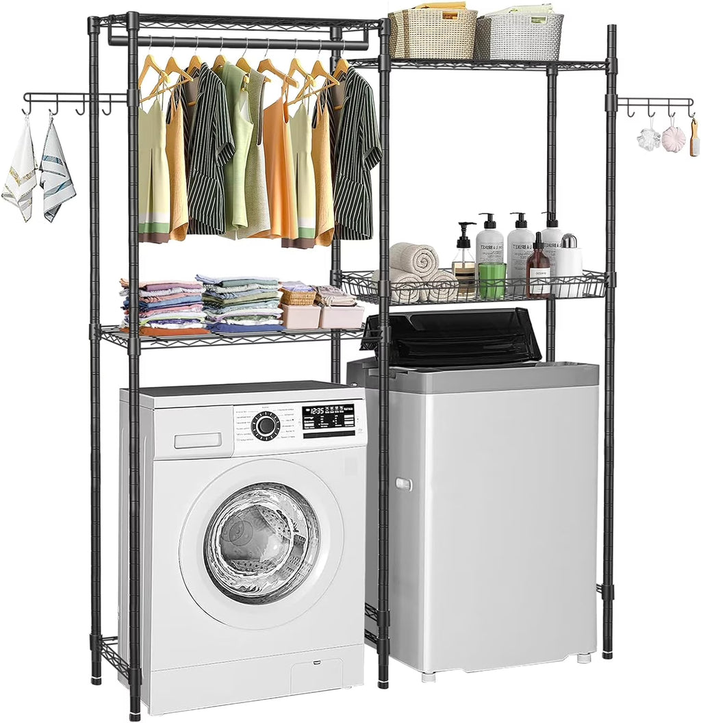 Black 4 Tier Clothes Drying Rack with Adjustable Shelves R48587