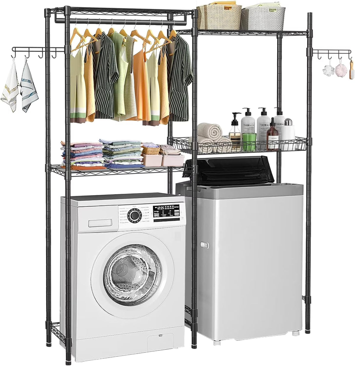 Black 4 Tier Clothes Drying Rack with Adjustable Shelves R48587