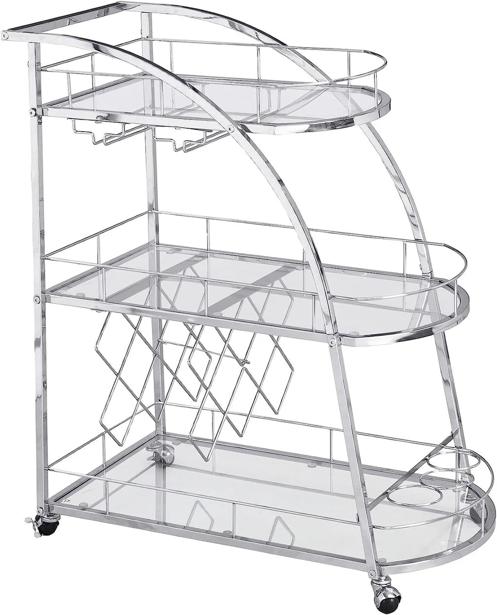 3-Tier Metal Mobile Bar Cart with Wheels & Wine Rack A86824