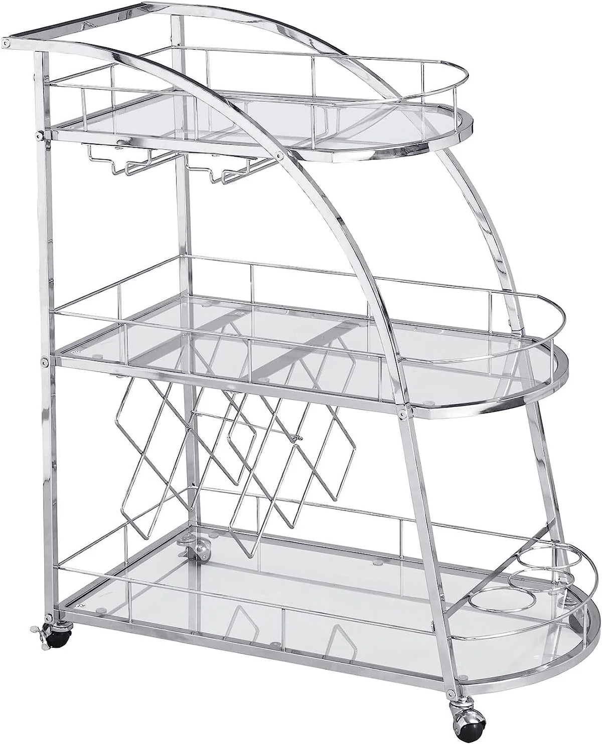 3-Tier Metal Mobile Bar Cart with Wheels & Wine Rack A86824