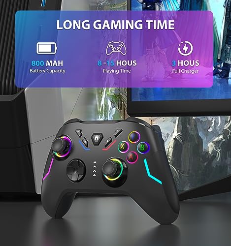 Wireless PC Gaming Controller with 9 Color LED Light, Turbo Function, Adjustable Vibration & Headphone Jack (2.4G) V701669