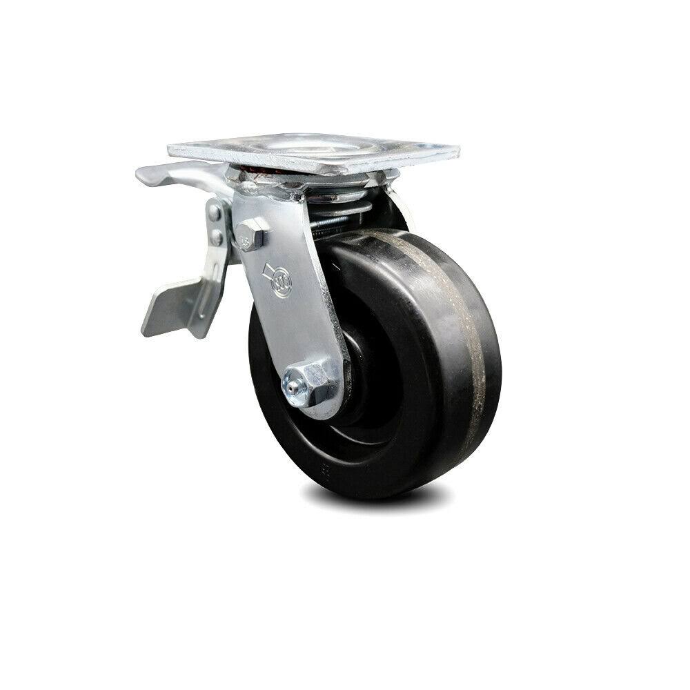 Phenolic Swivel Top Plate Caster with 5 inch x 2 inch Black Wheel and Total Lock Brake U7954
