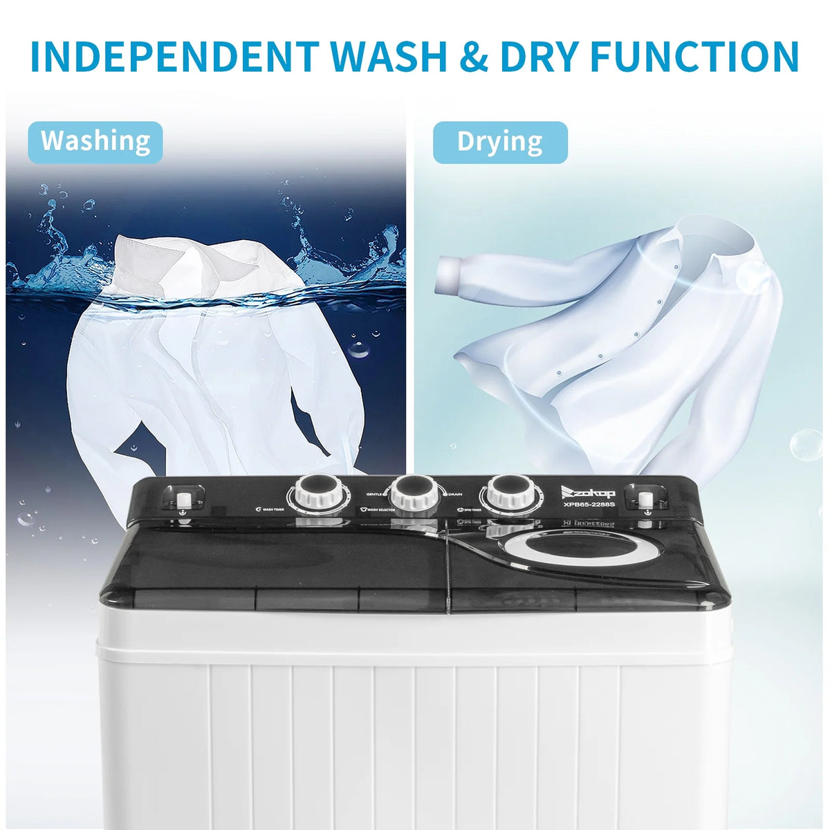 Semi-automatic Twin Tub Washing Machine with Built-in Drain Pump, 26Lbs, White&Black E880
