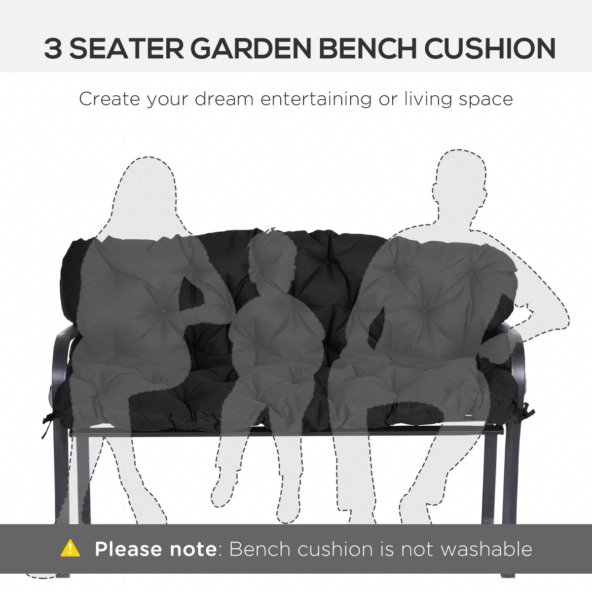 Black 3 Seater Outdoor Bench Swing Chair Replacement Cushions A408