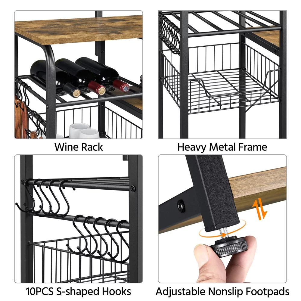 35.5" Kitchen Storage Shelf Baker's Rack with 10 Hooks C266