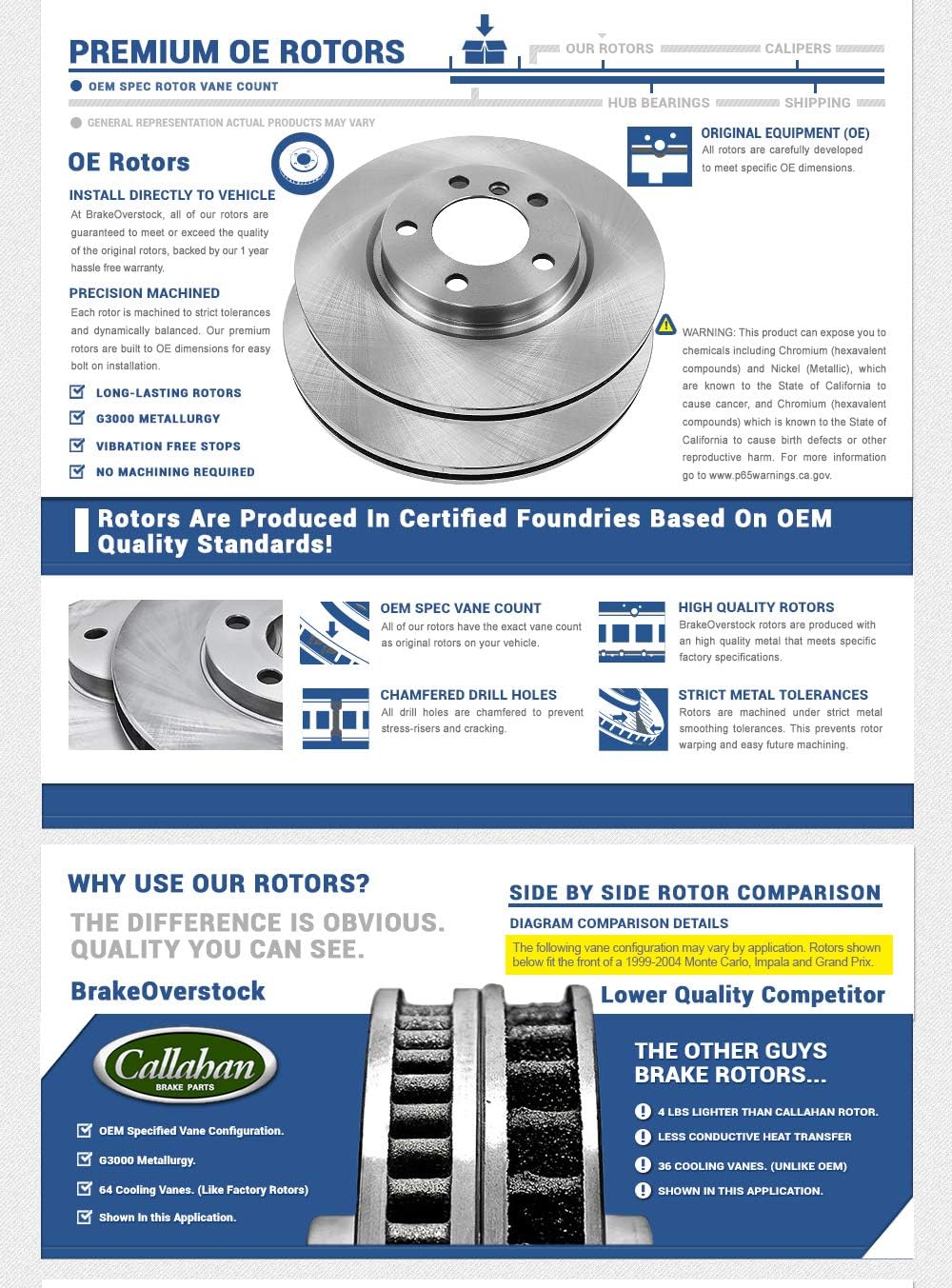 6 Lug Brake Disc Rotors with Ceramic Pads and Clips U71399
