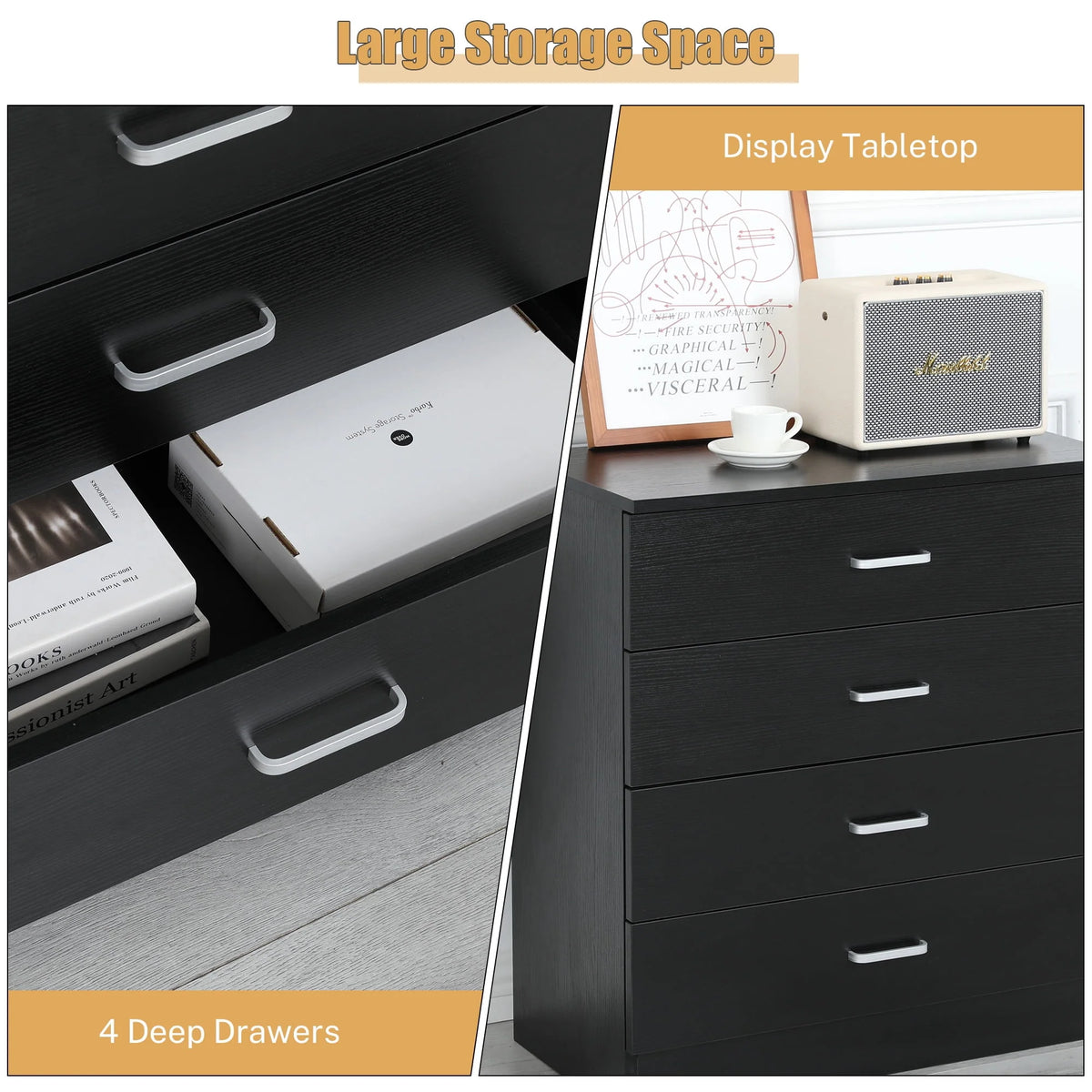 Black 4 Drawer Dresser V187