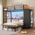 Twin Over Twin L-Shaped Bunk Bed with Desk, 5 Storage Drawers, Guardrail & Stairs, Black O106755