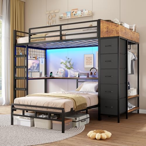 Twin Over Twin L-Shaped Bunk Bed with Desk, 5 Storage Drawers, Guardrail & Stairs, Black O106755