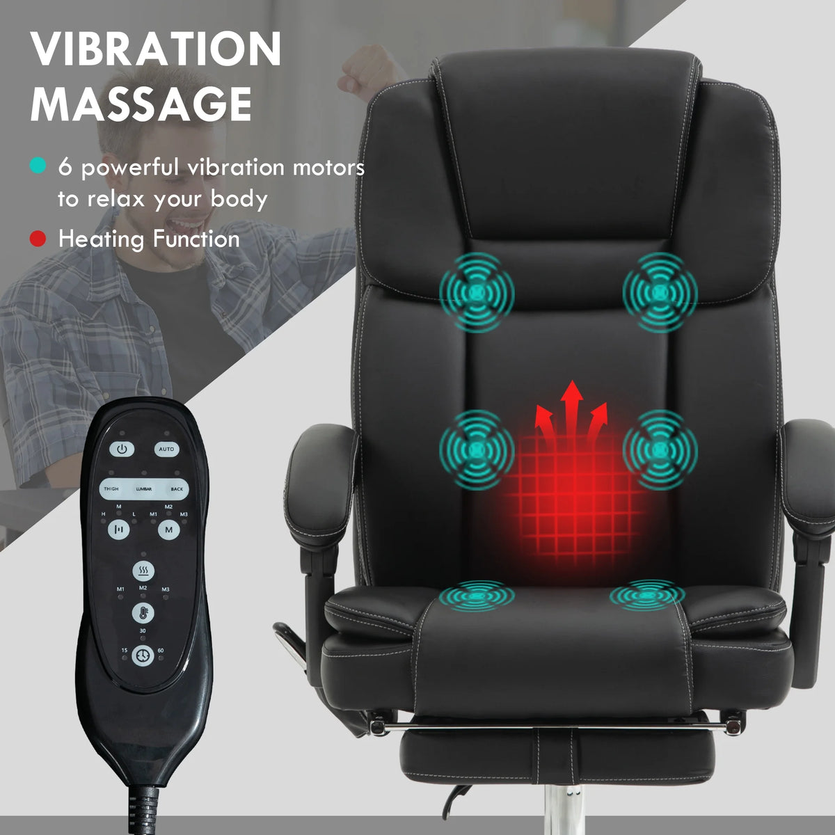 Black PU Leather Massage Office Chair with Heat J9842
