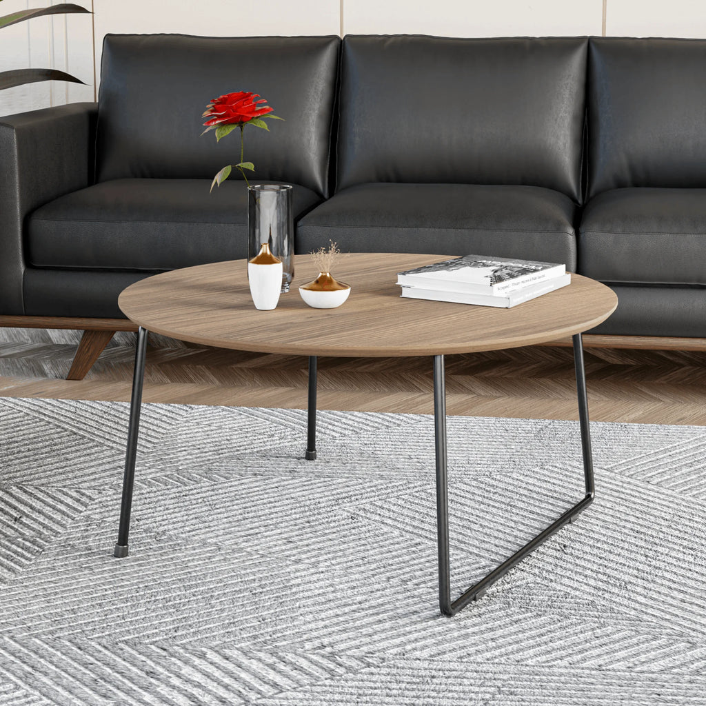 Mid Century Modern Round Coffee Table with Wood Top N950