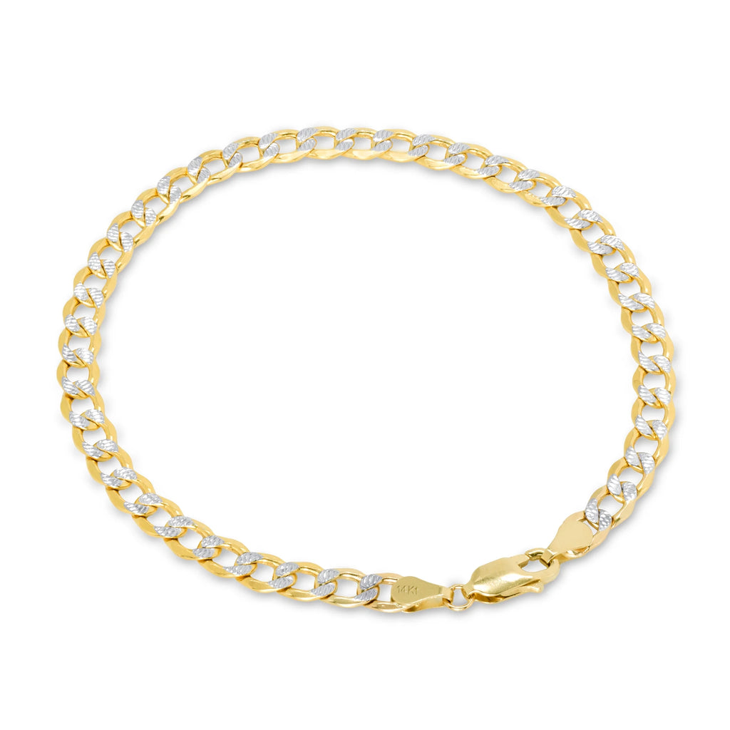 14k Yellow Gold Cuban Chain Diamond Cut Two Tone Bracelet O235912