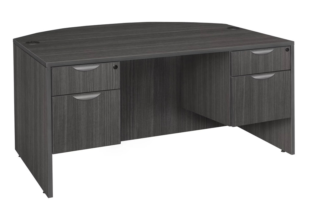 Ash Grey Bow Front Office Desk with Double Pedestal Drawer Unit L36031