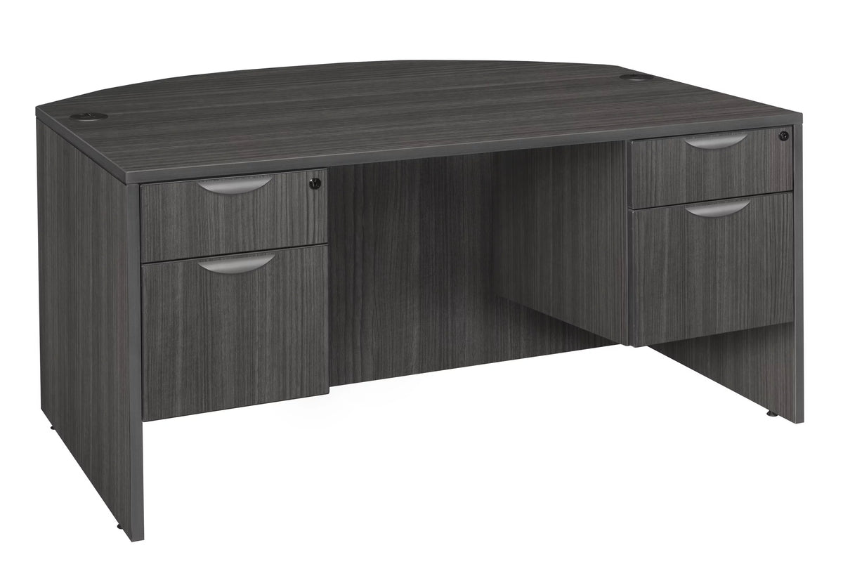 Ash Grey Bow Front Office Desk with Double Pedestal Drawer Unit L36031