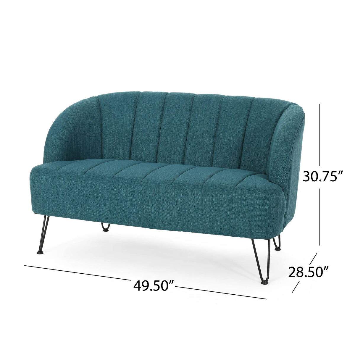 Light Blush Polyester Fabric Loveseat with Hairpin Legs D754