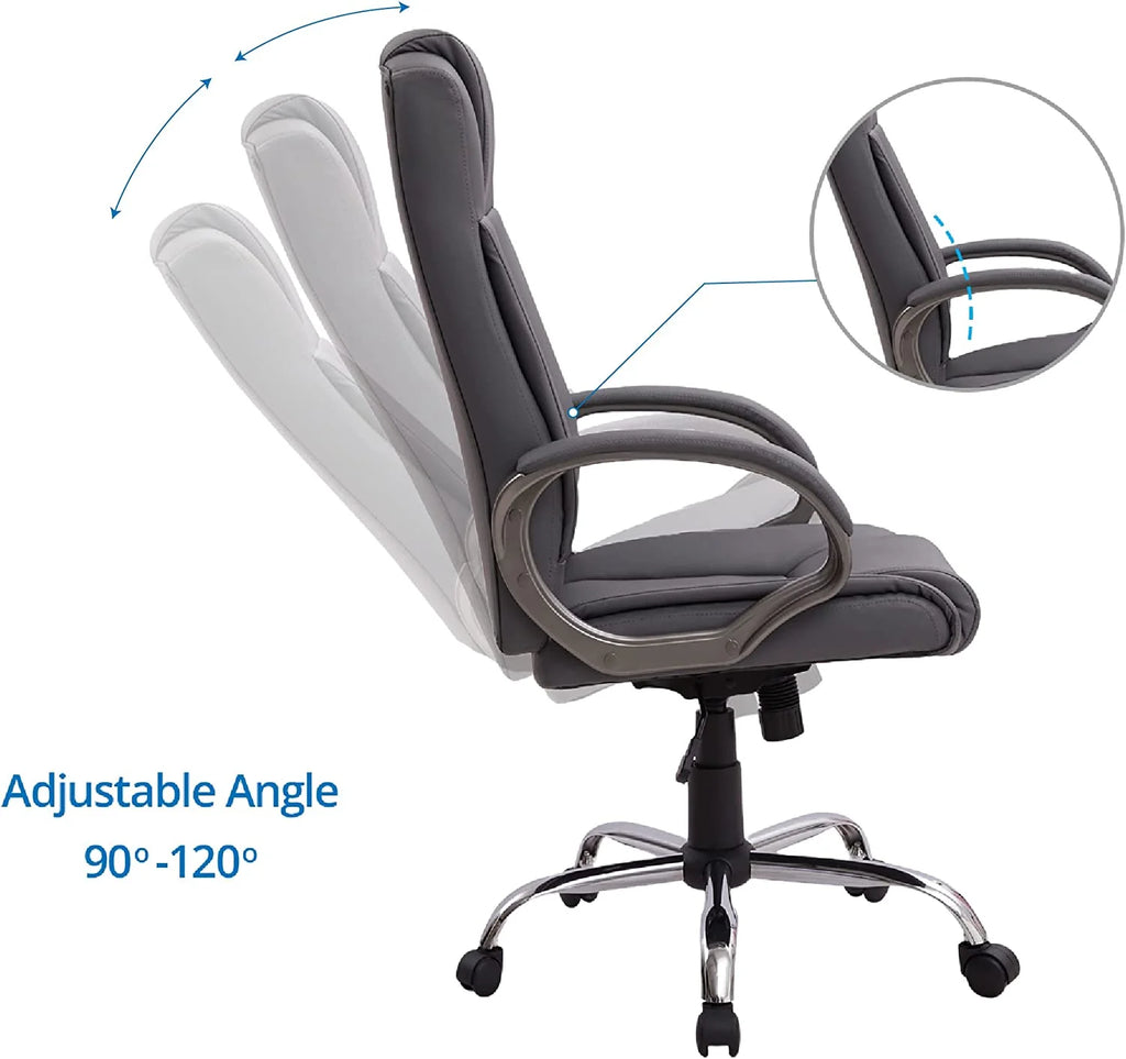 Gray Faux Leather High Back Executive Office Chair with Armrests T7421