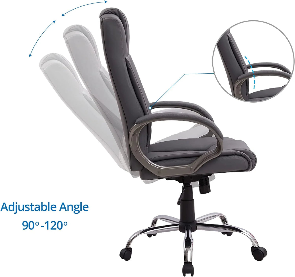 Gray Faux Leather High Back Executive Office Chair with Armrests T7421