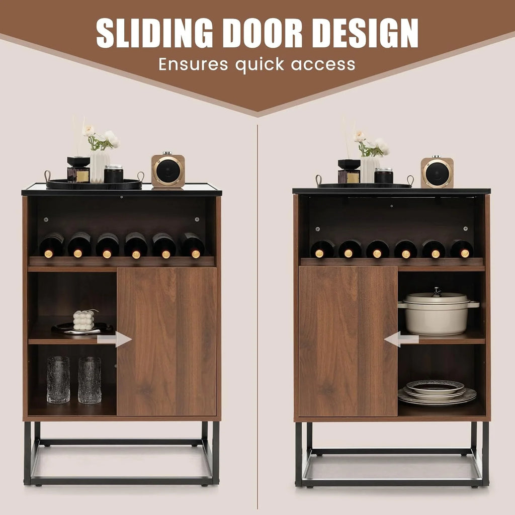 Wine Cabinet Sideboard Buffet with Tempered Glass Top Sliding Door P9760
