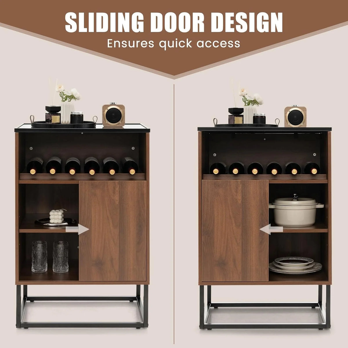 Wine Cabinet Sideboard Buffet with Tempered Glass Top Sliding Door P9760