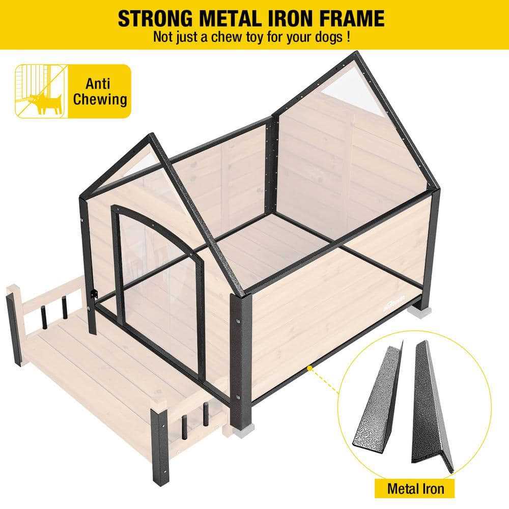 Outdoor Dog House with Porch Iron Frame W666