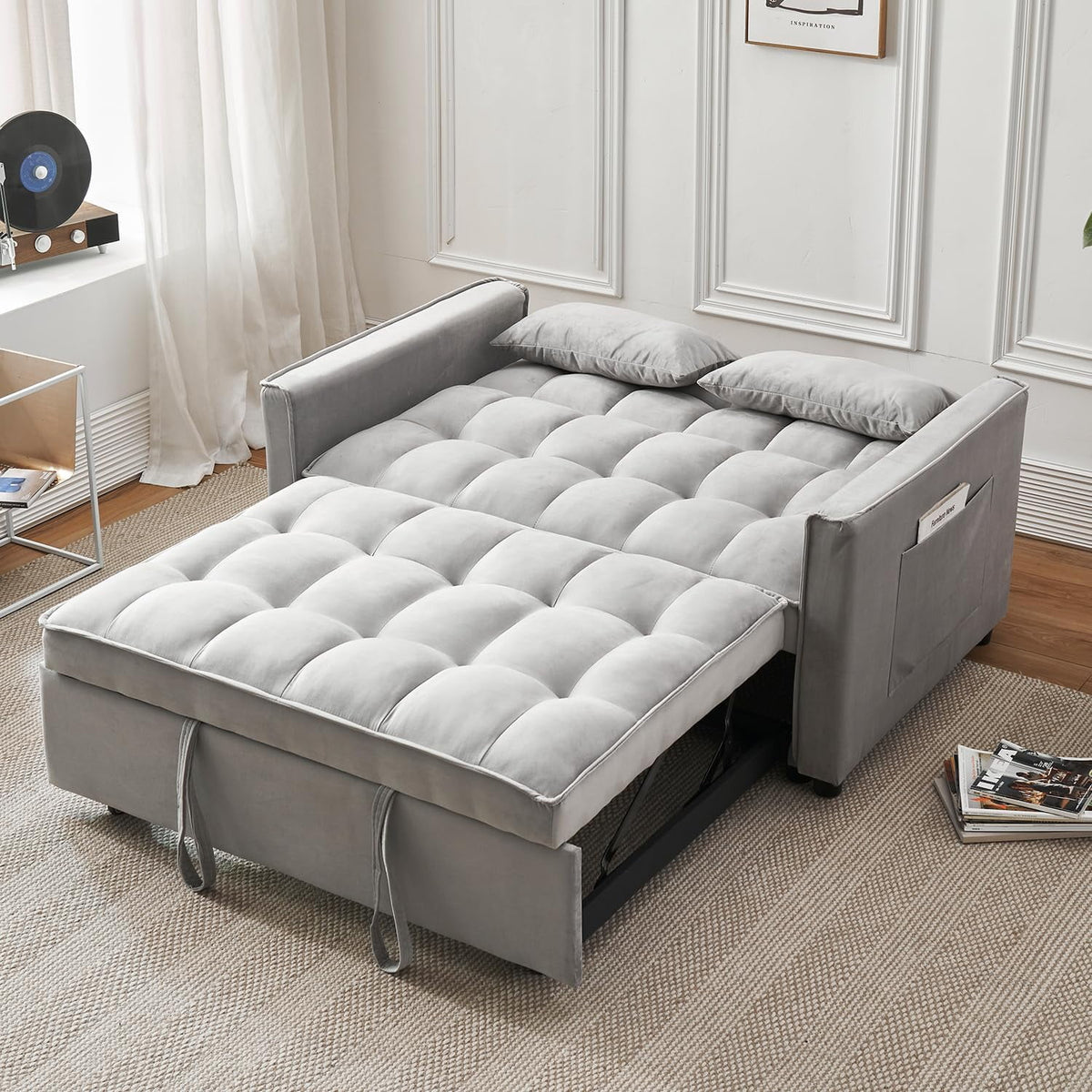 55.5'' Velvet Convertible Sleeper Sofa Bed M971827