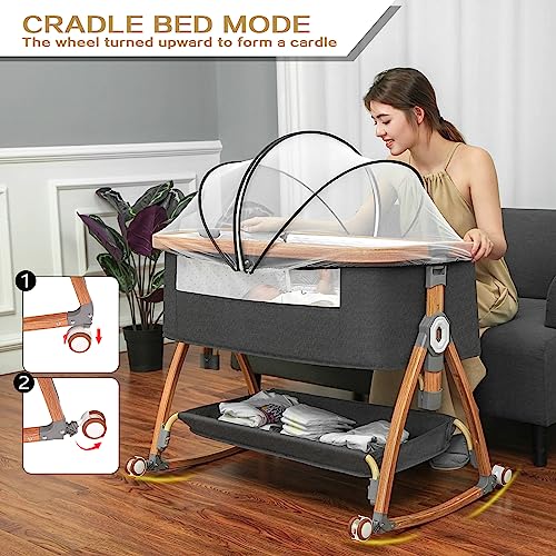 Bedside Bassinet with Wheels and Storage Basket K5754