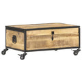 Mango Wood Coffee Table with Flip-up Door and 4 Rolling Wheels W60414